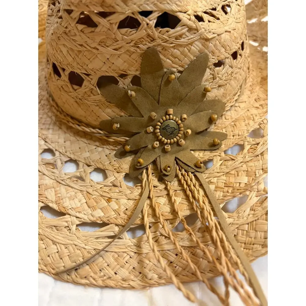 Peter Grimm Straw Western Cowboy Hat - NWOT Open Weave Floral Sun Hat O/S